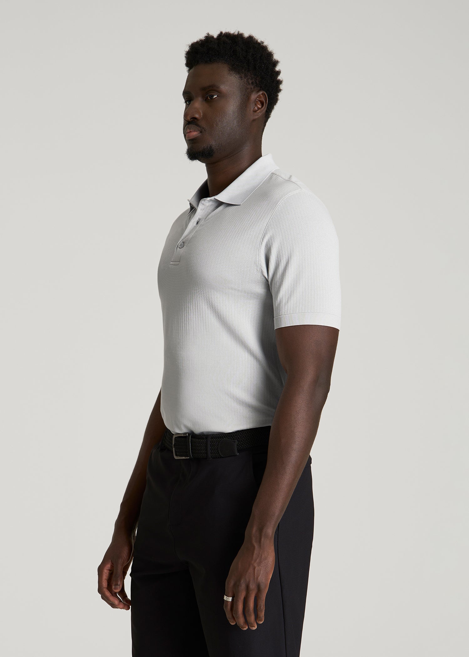 Performance Vented Golf Polo for Tall Men in Silver Drop