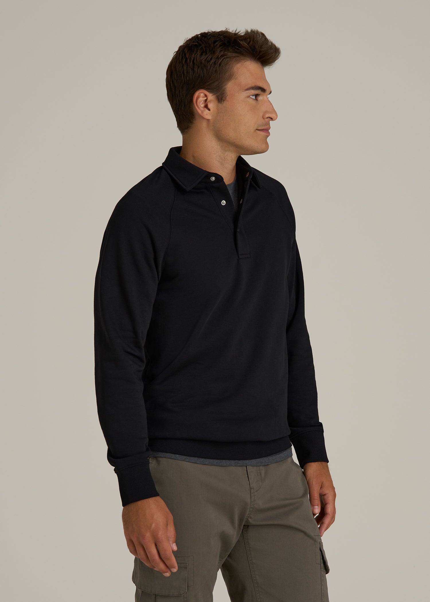 Wearever Fleece Collared Sweatshirt for Tall Men in Black