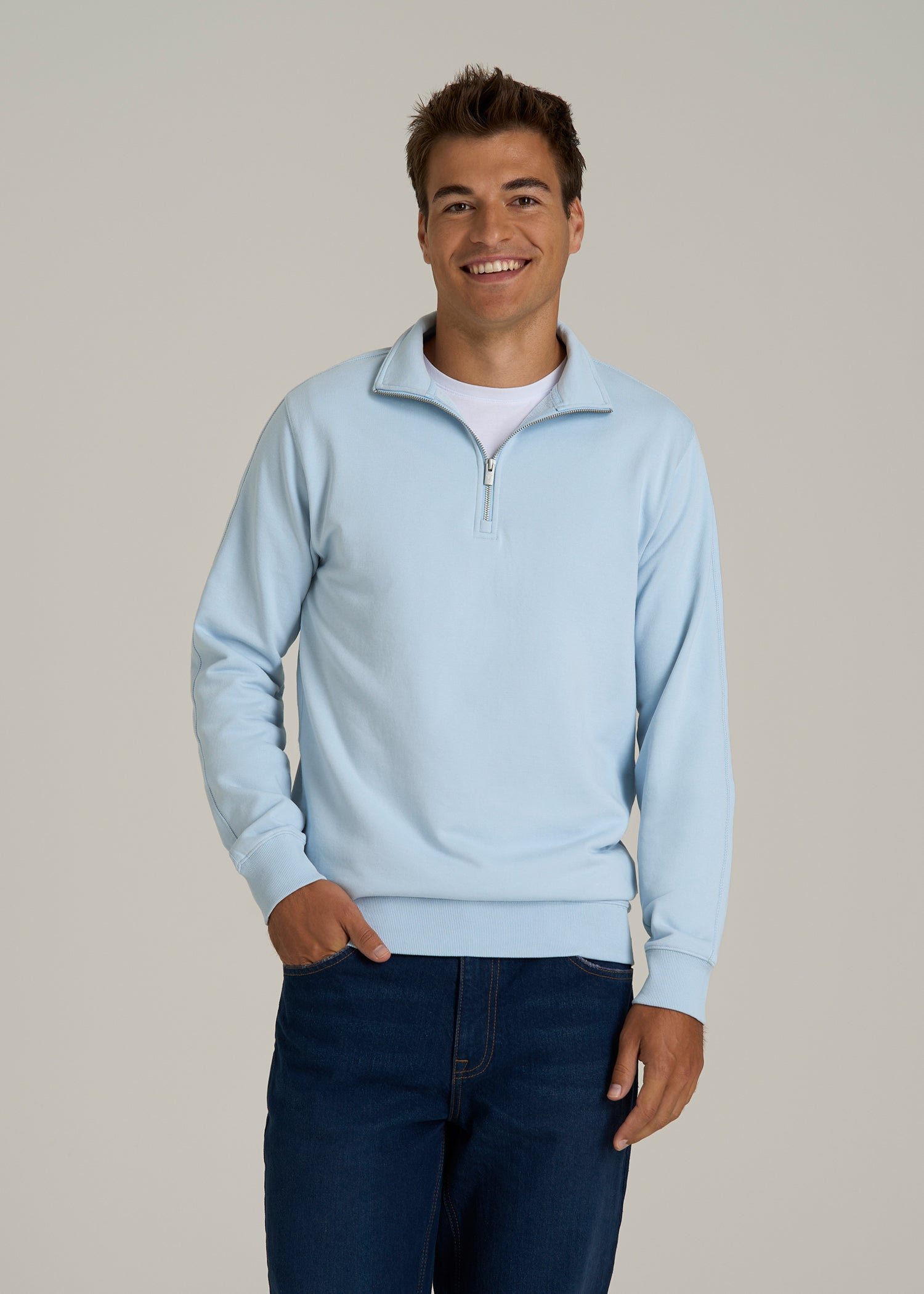 Wearever 2.0 French Terry Quarter-Zip Tall Men's Sweatshirt in Ice Blue