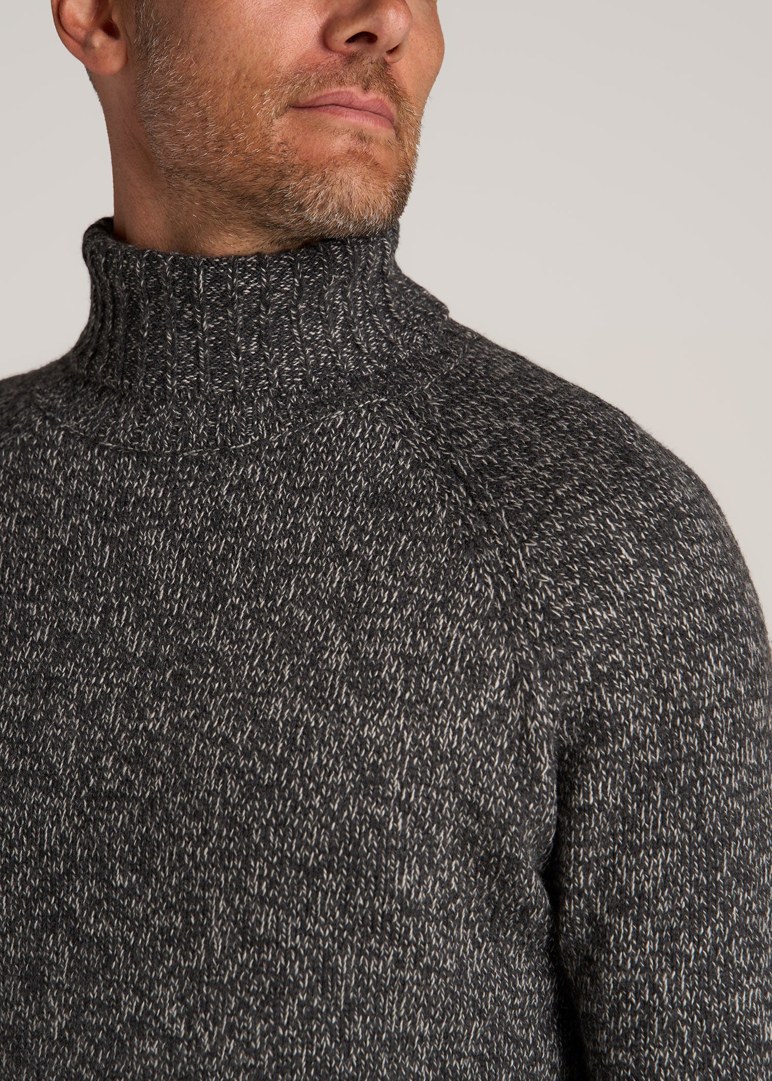 Wool Blend Marled Turtleneck for Tall Men in Charcoal Multi
