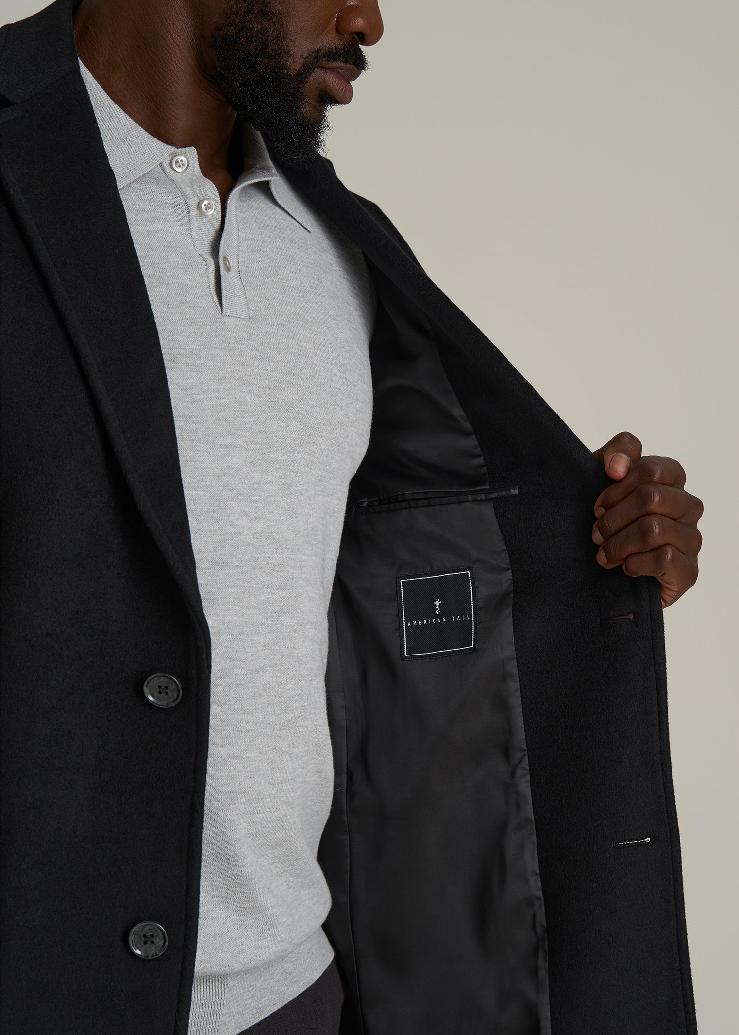 Wool Coat for Tall Men in Black