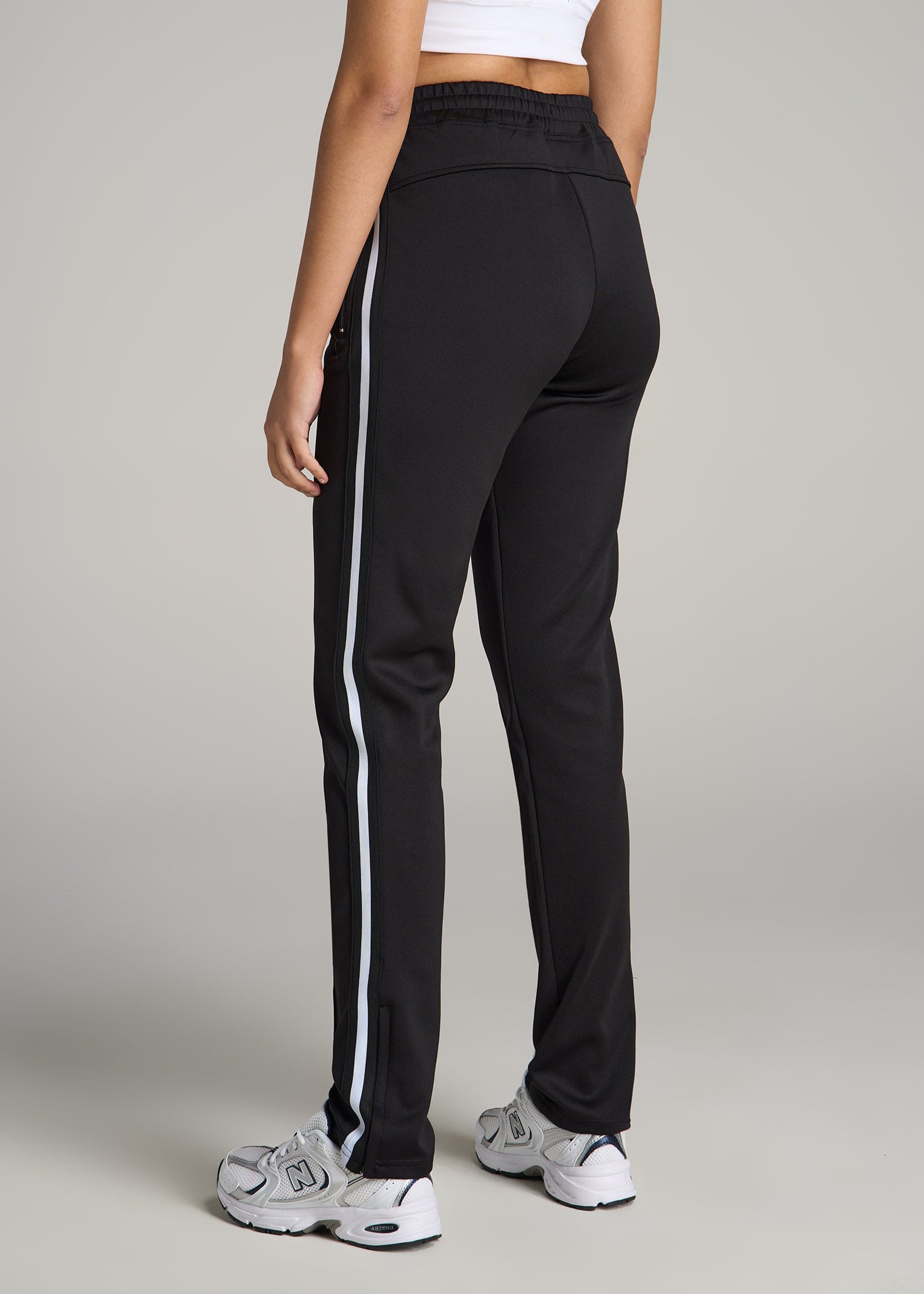 Athletic Stripe Pants for Tall Women in Black & White
