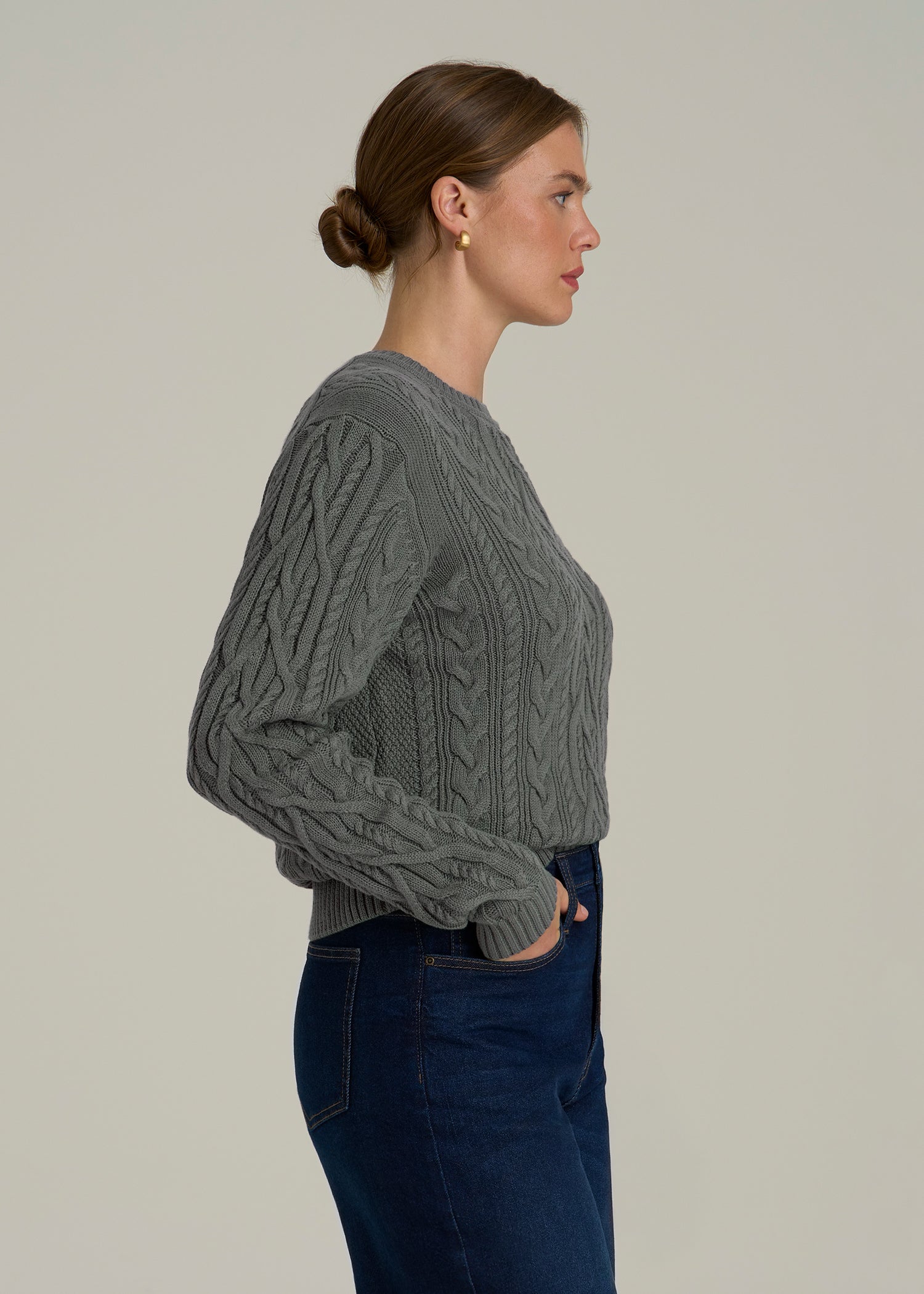 Cotton Crewneck Sweater for Tall Women in Balsam Green