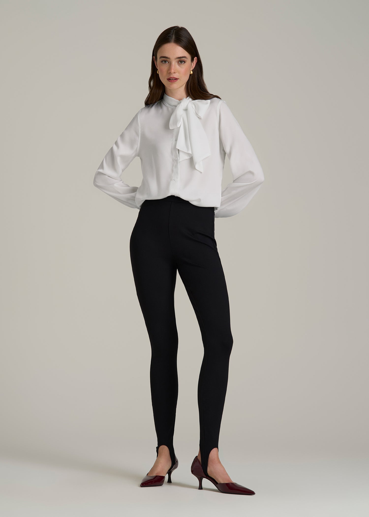 Satin Blouse With Bow for Tall Women in White