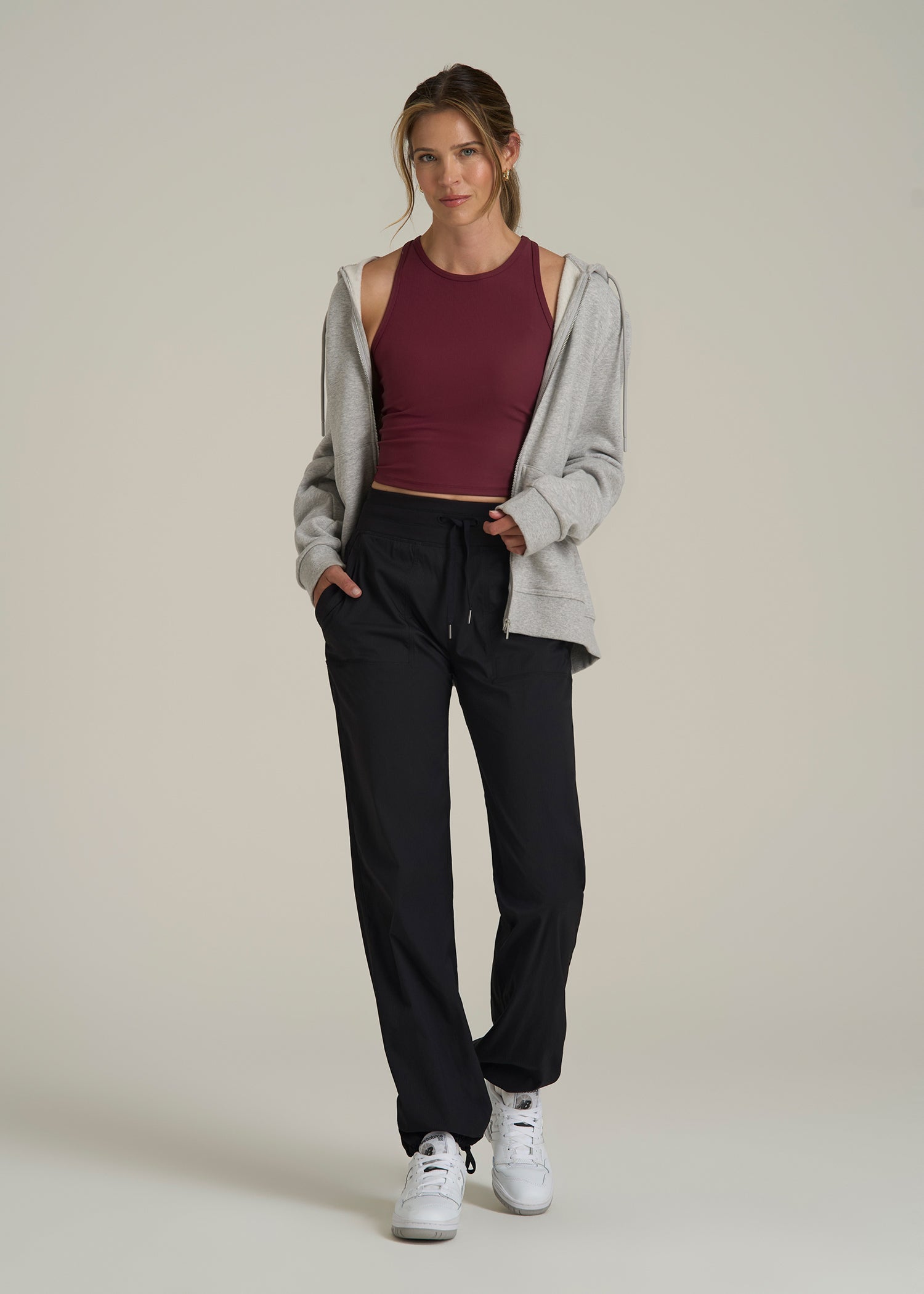 Cropped Ribbed Tank Top for Tall Women in Tawny Port