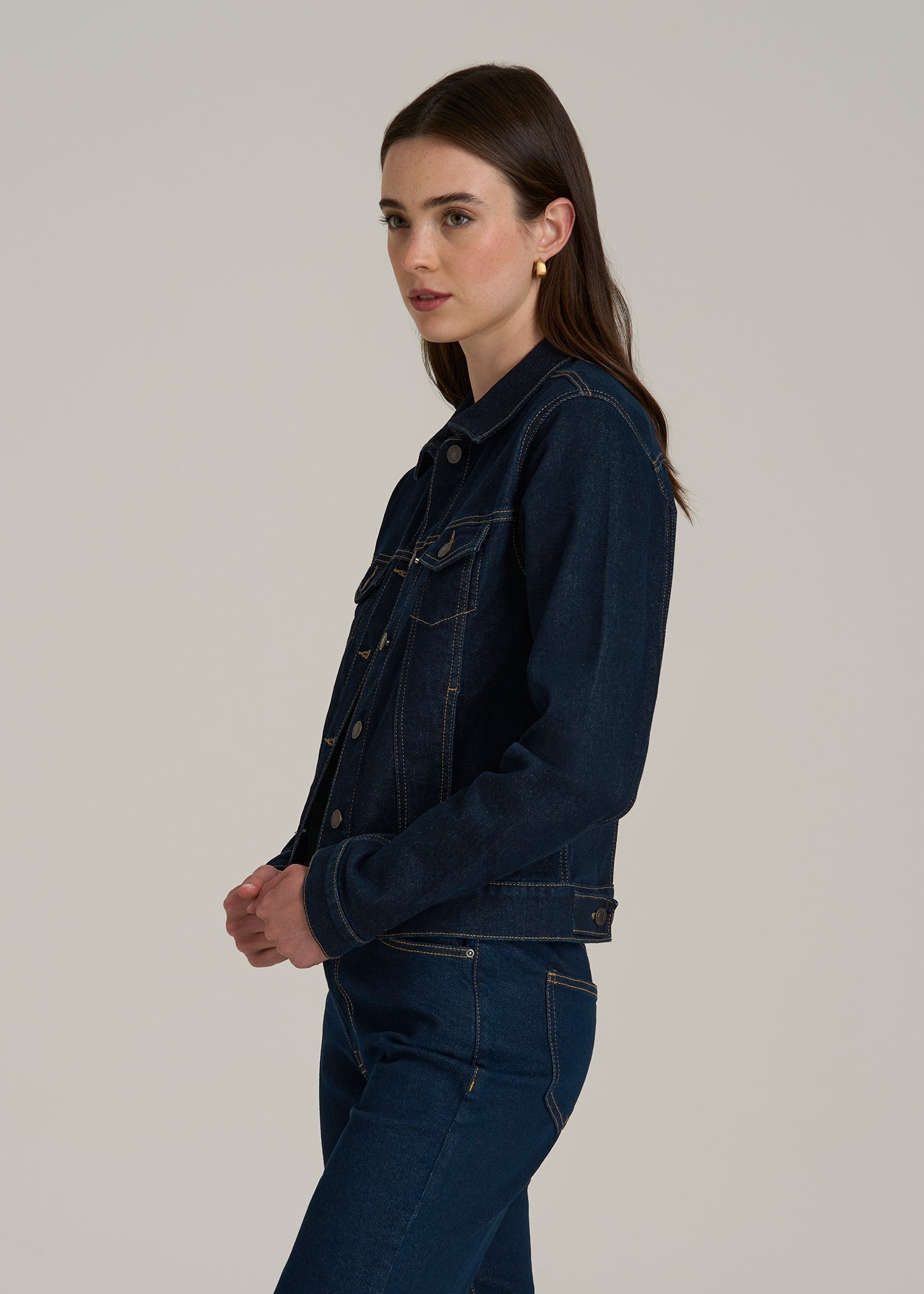 Classic Denim Jacket for Tall Women in Rinse Wash