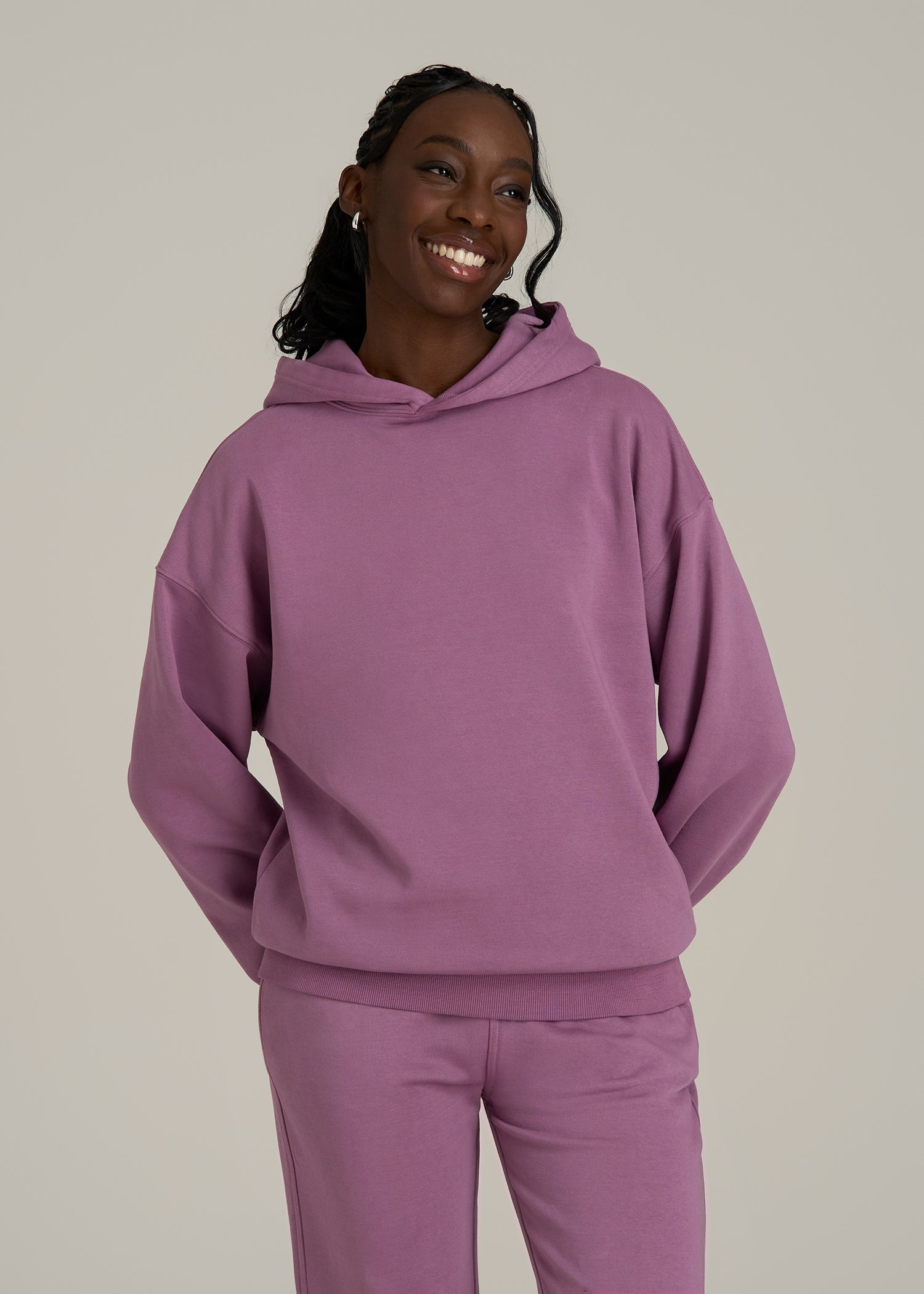 Garment Dyed Hoodie for Tall Women in Argyle Purple