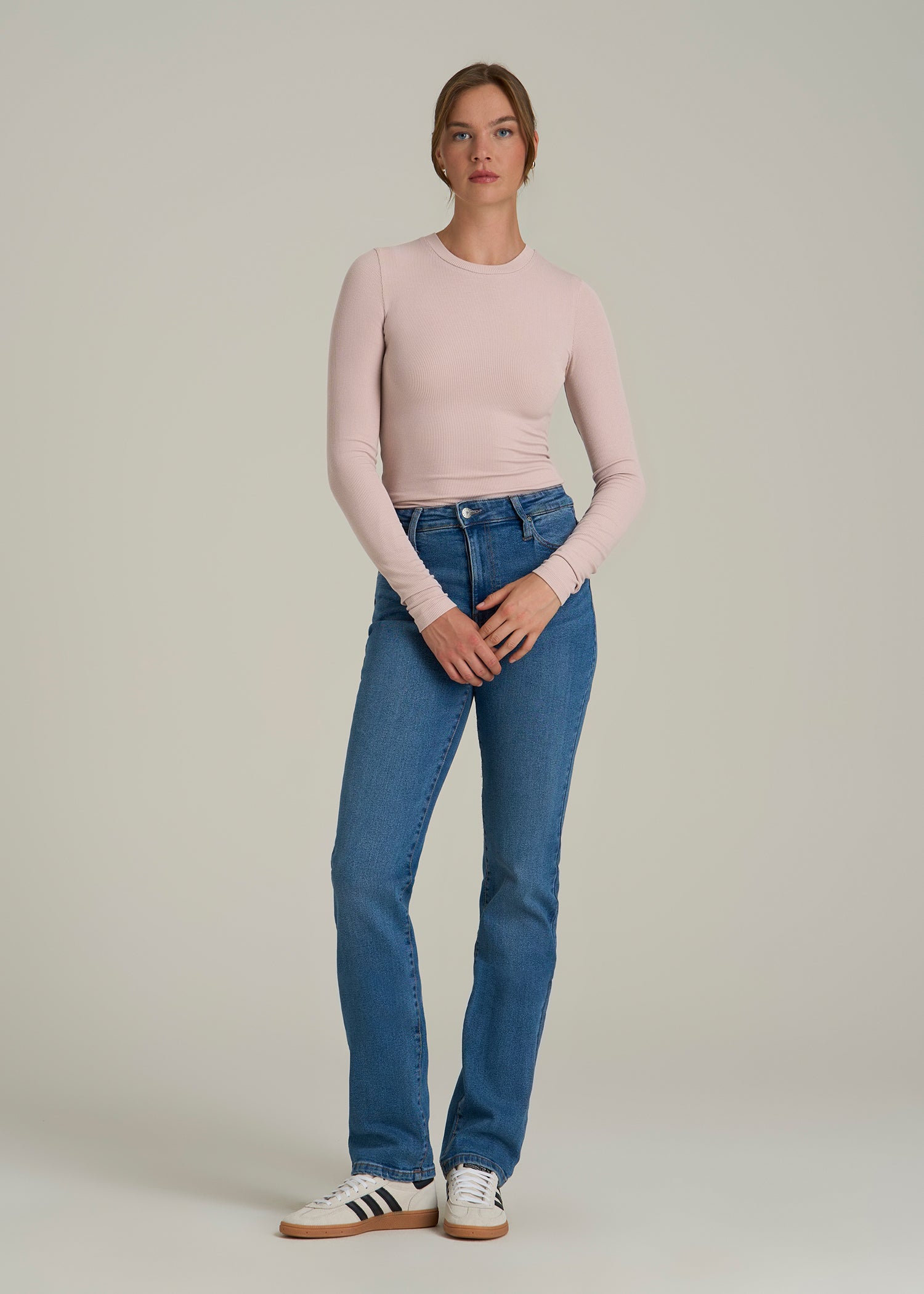 FITTED Ribbed Long Sleeve Tee for Tall Women in Desert Rose