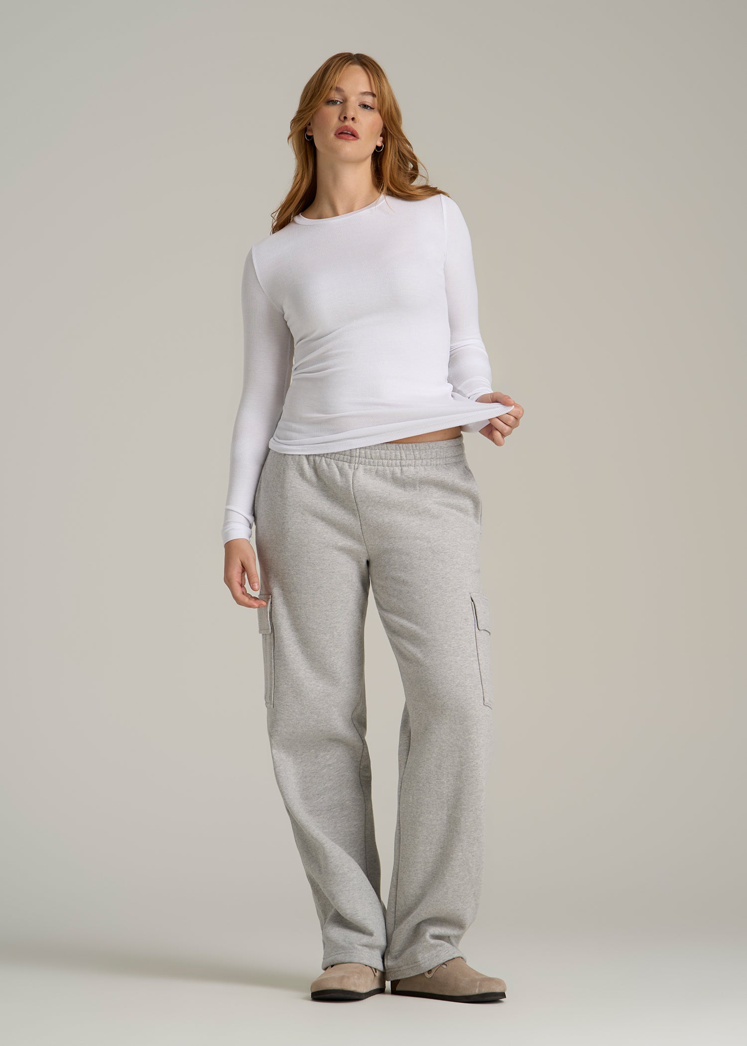 FITTED Ribbed Long Sleeve Tee for Tall Women in White