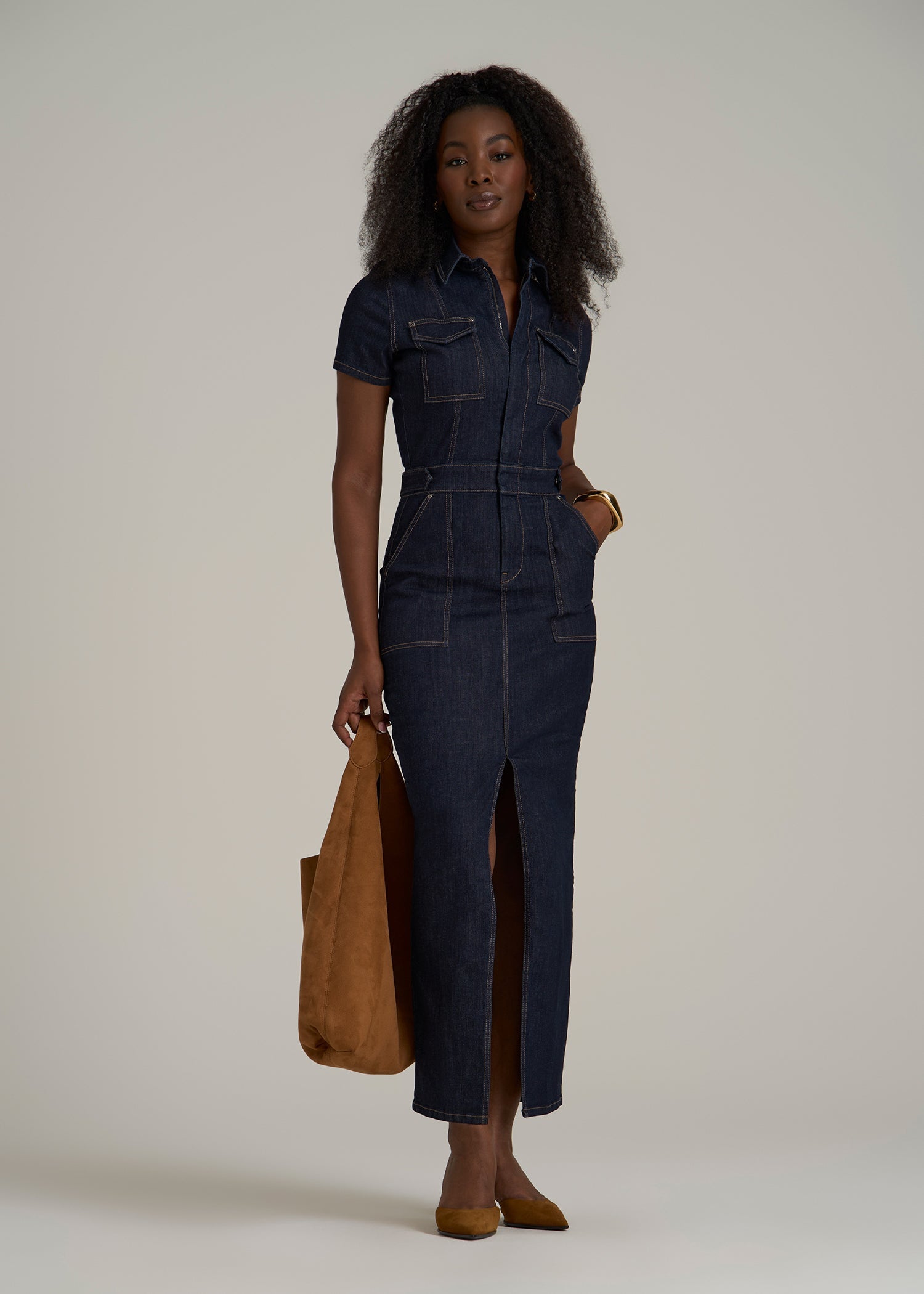 Maxi Denim Dress for Tall Women in Rinse Wash