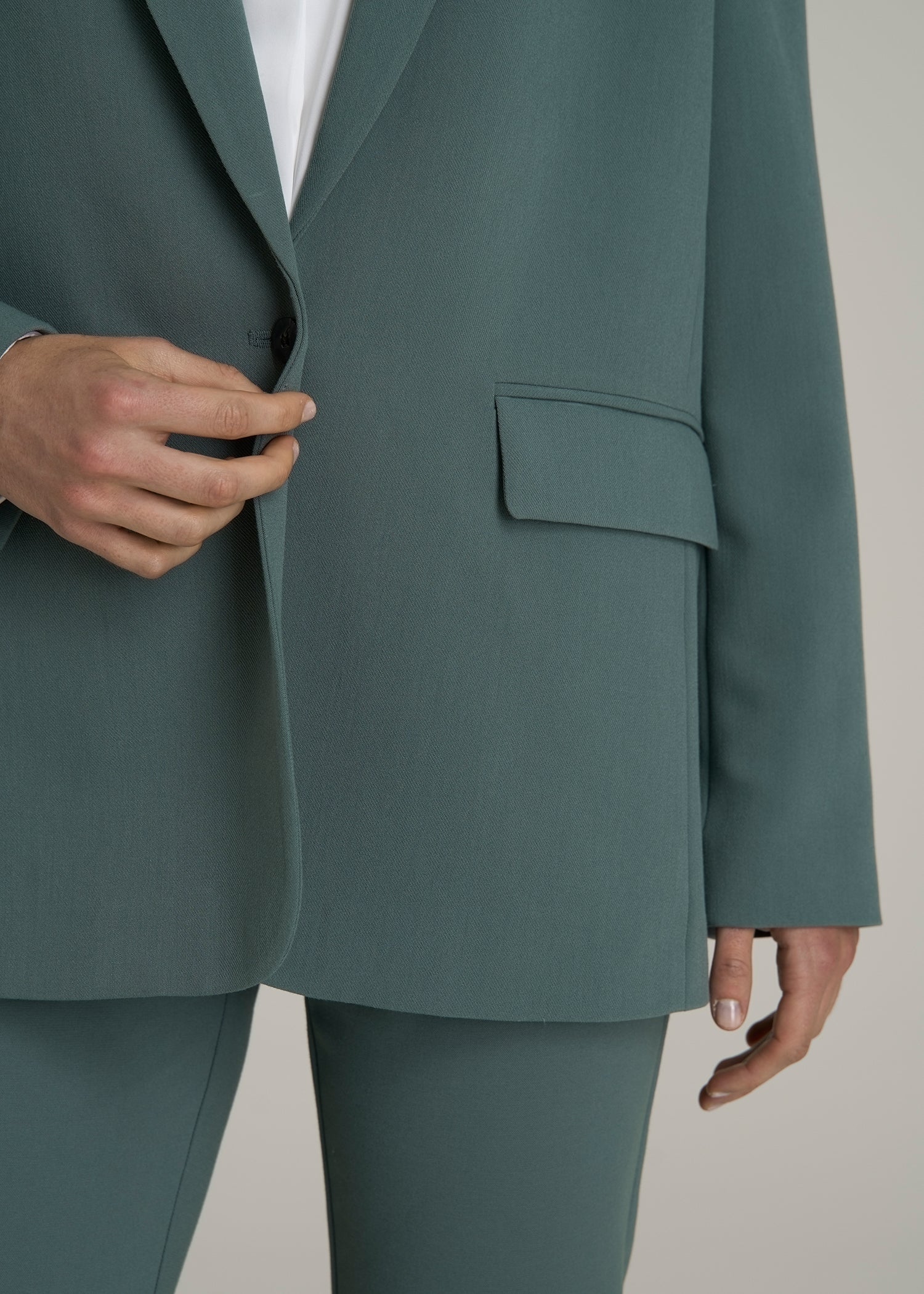 Boyfriend Fit Single-Button Blazer for Tall Women in Balsam Green