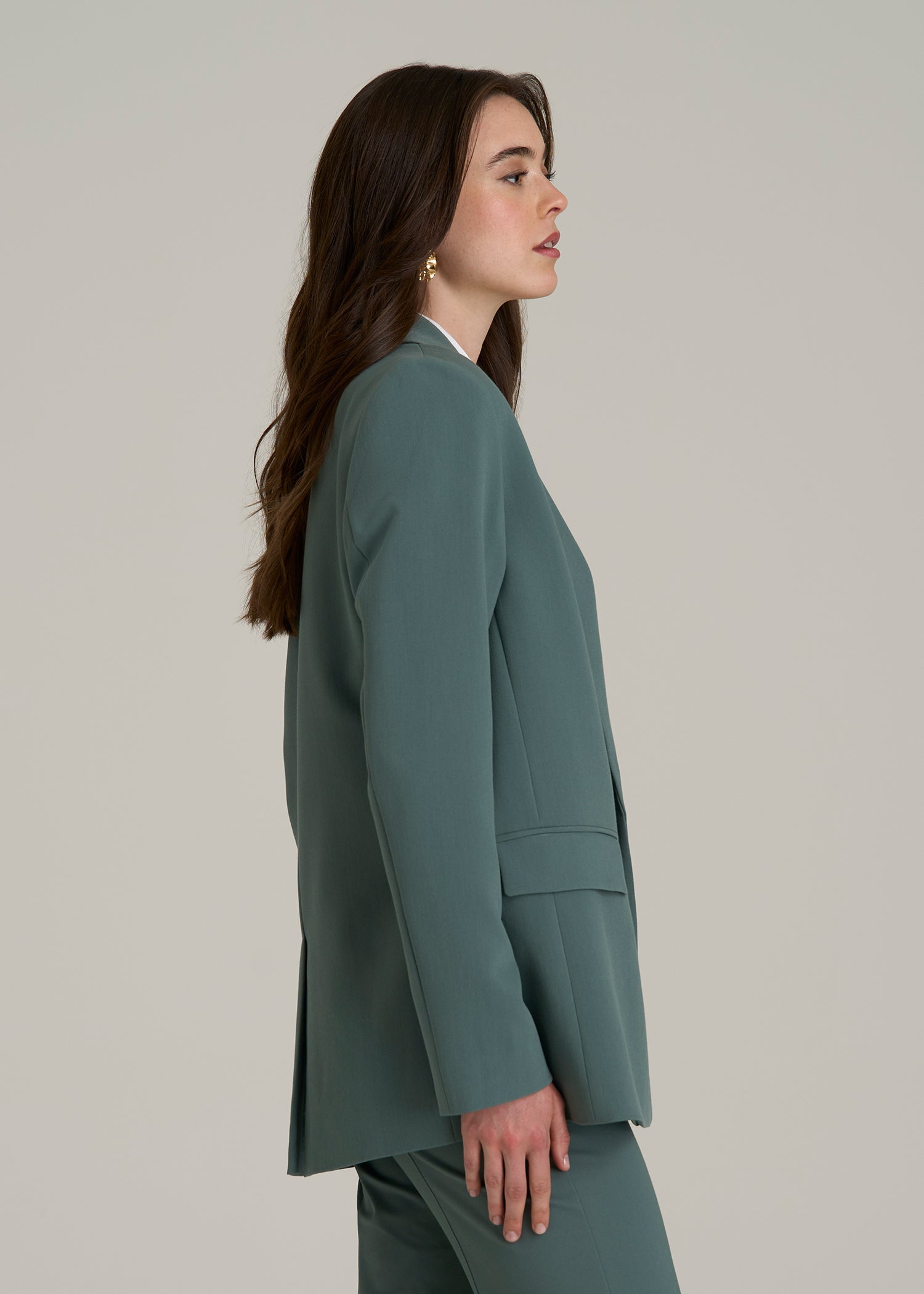 Boyfriend Fit Single-Button Blazer for Tall Women in Balsam Green