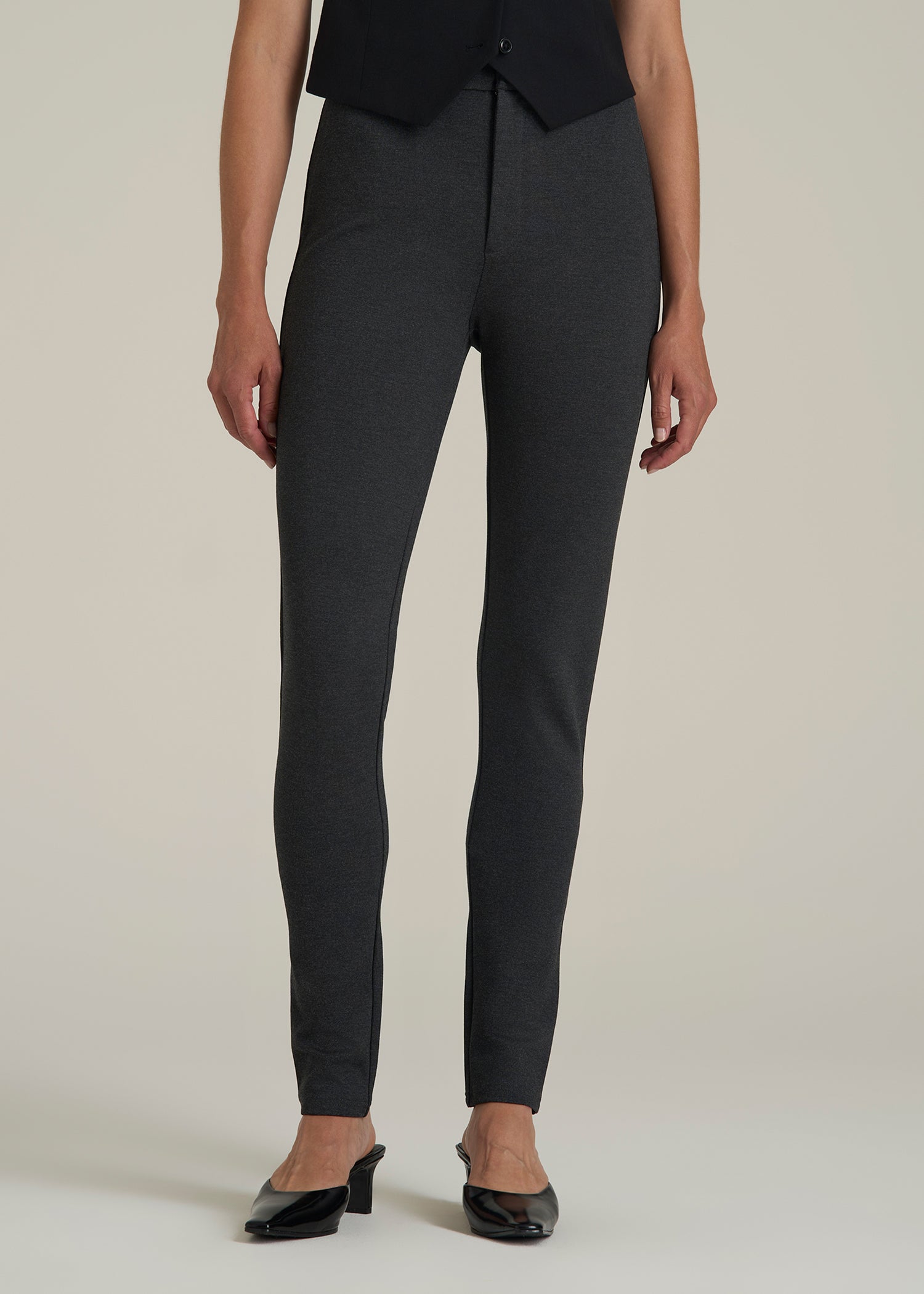Soft Flex Ponte Skinny High Rise Pant for Tall Women in Dark Charcoal Heather