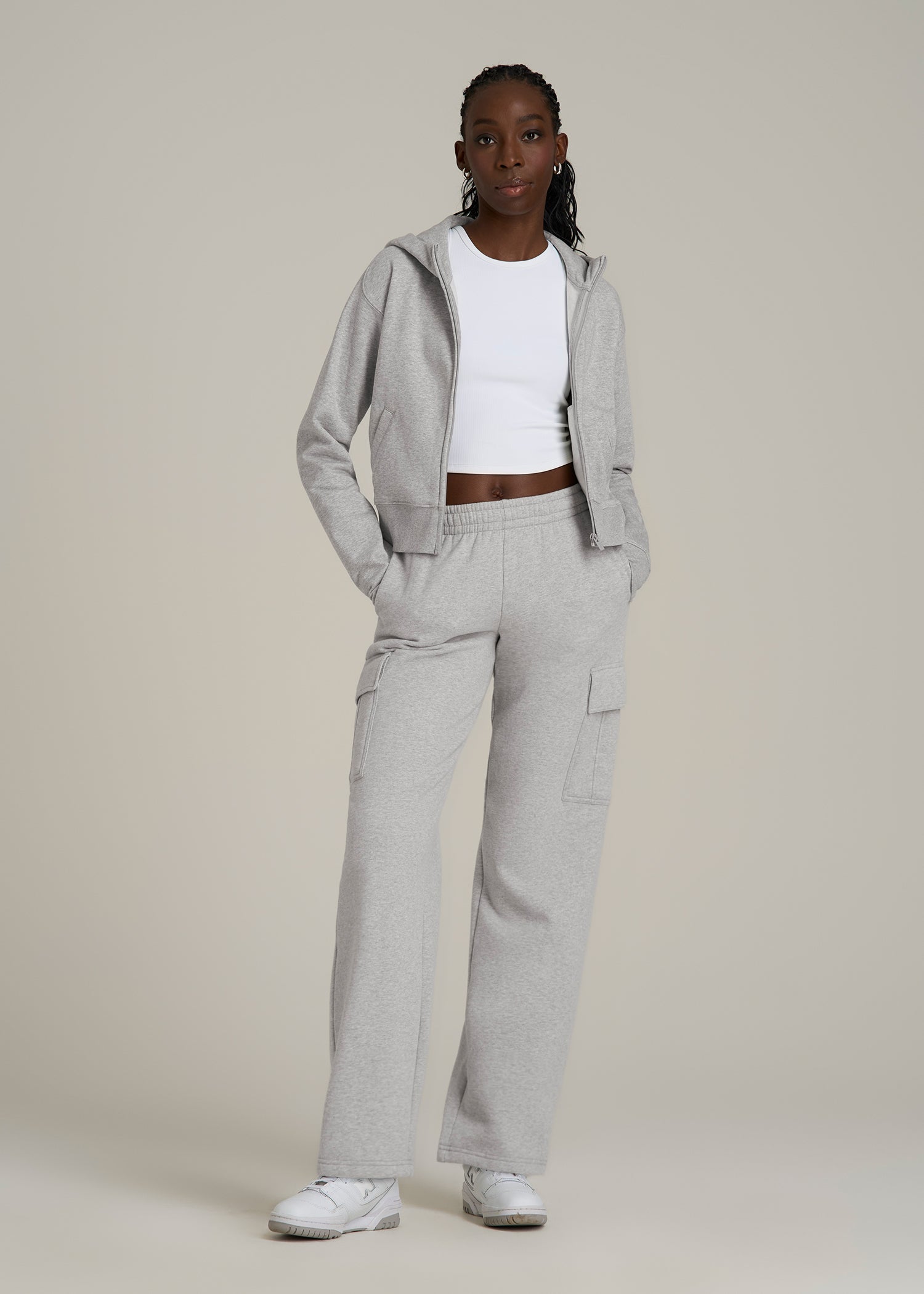 Wearever Fleece Cropped Zip-Up Hoodie for Tall Women in Grey Mix