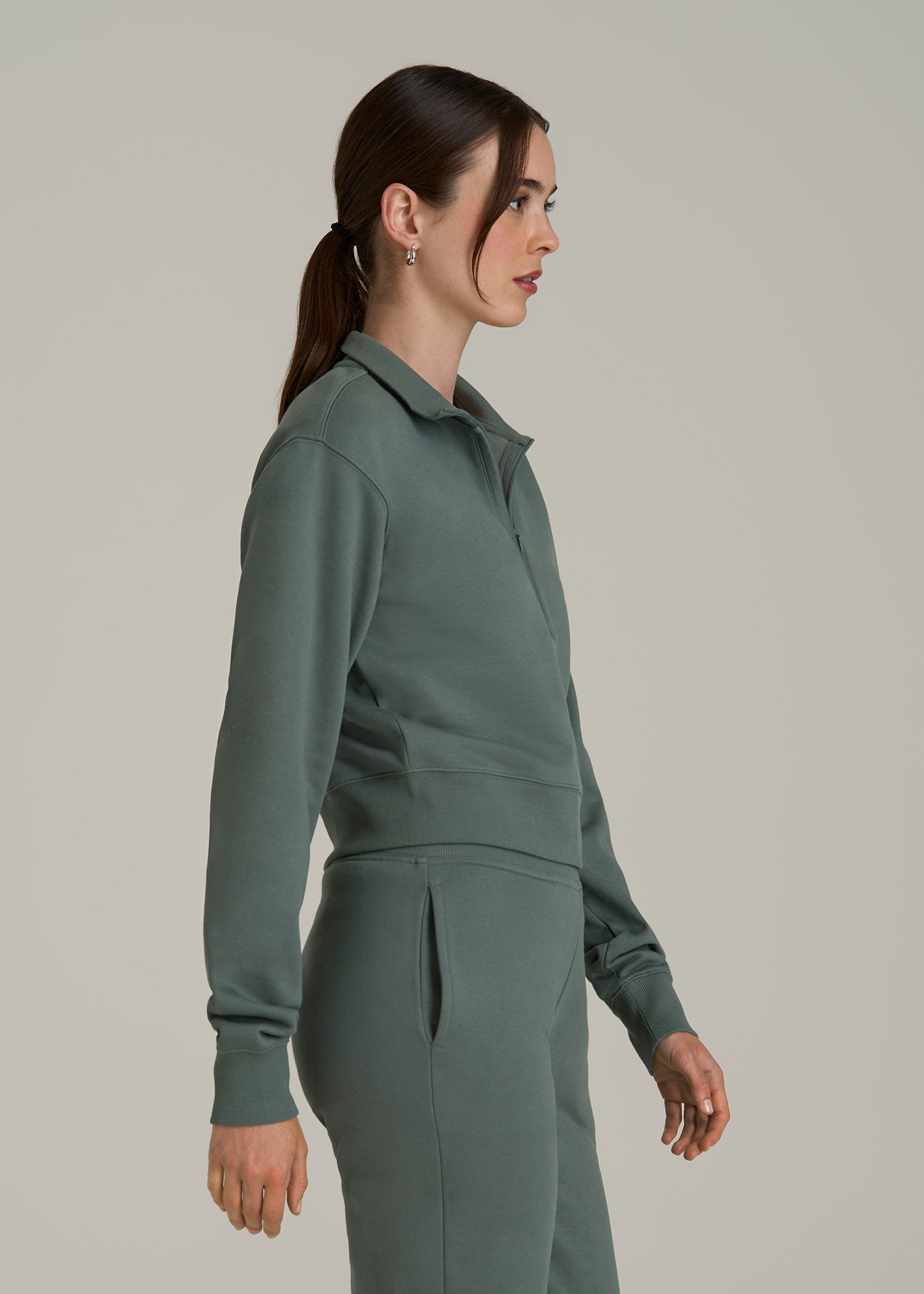 Wearever 2.0 Fleece Half-Zip Cropped Sweatshirt for Tall Women in Balsam Green