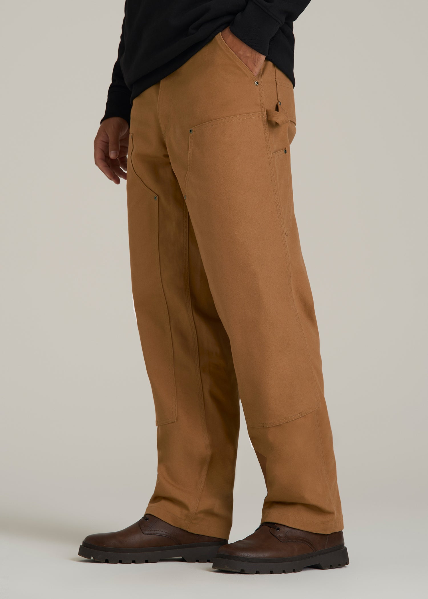 LJ&S Double Front Utility Work Pants for Tall Men in Vintage Tan
