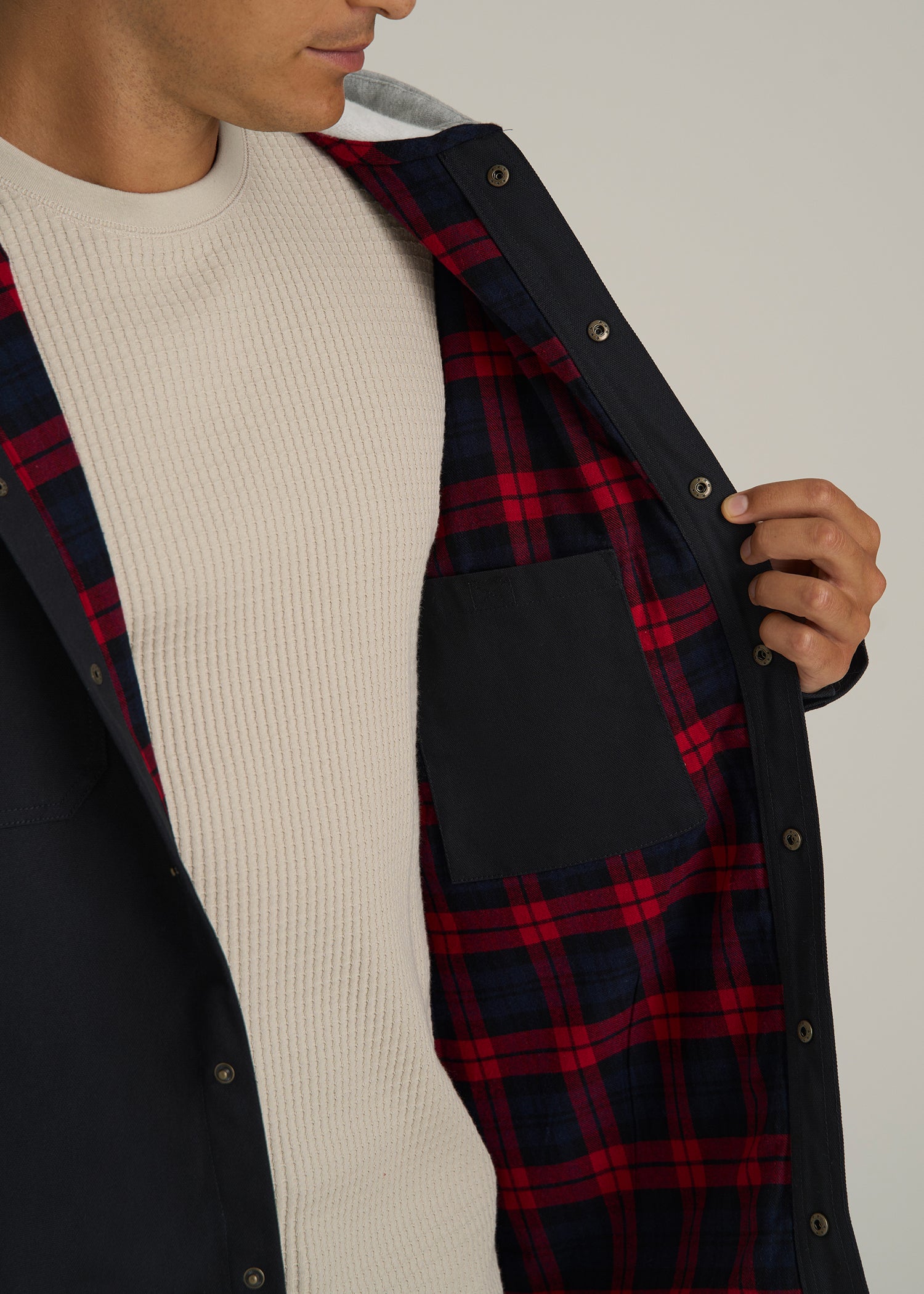 LJ&S Flannel-Lined Canvas Shirt Jacket for Tall Men in Black