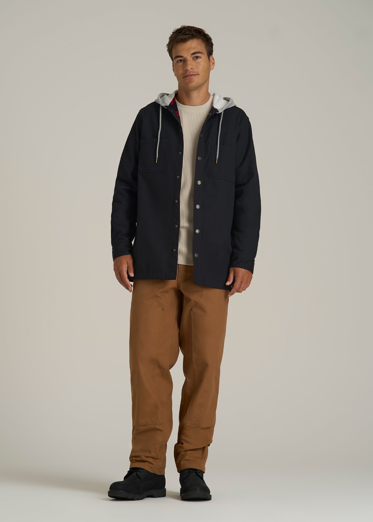 LJ&S Flannel-Lined Canvas Shirt Jacket for Tall Men in Black