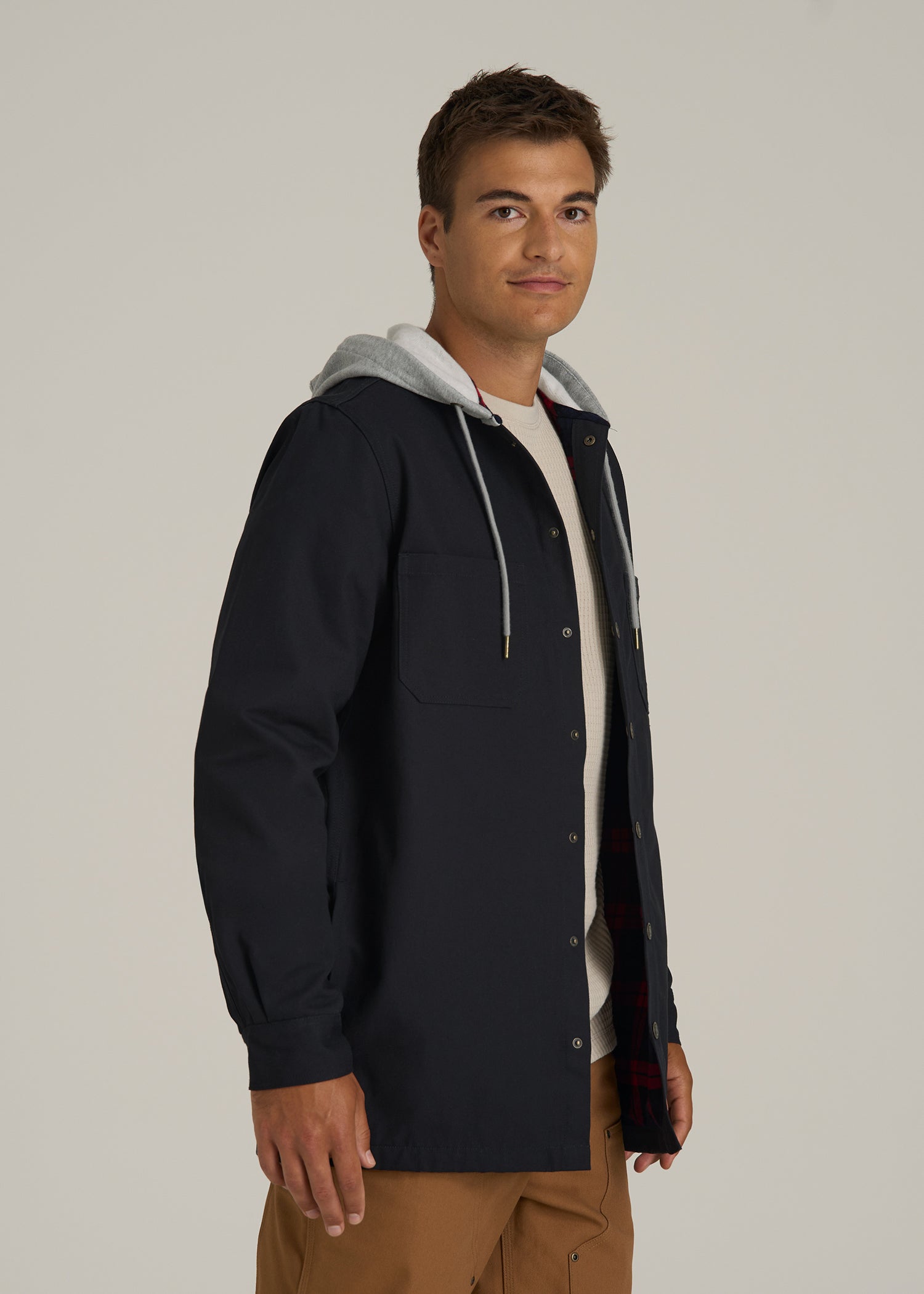 LJ&S Flannel-Lined Canvas Shirt Jacket for Tall Men in Black