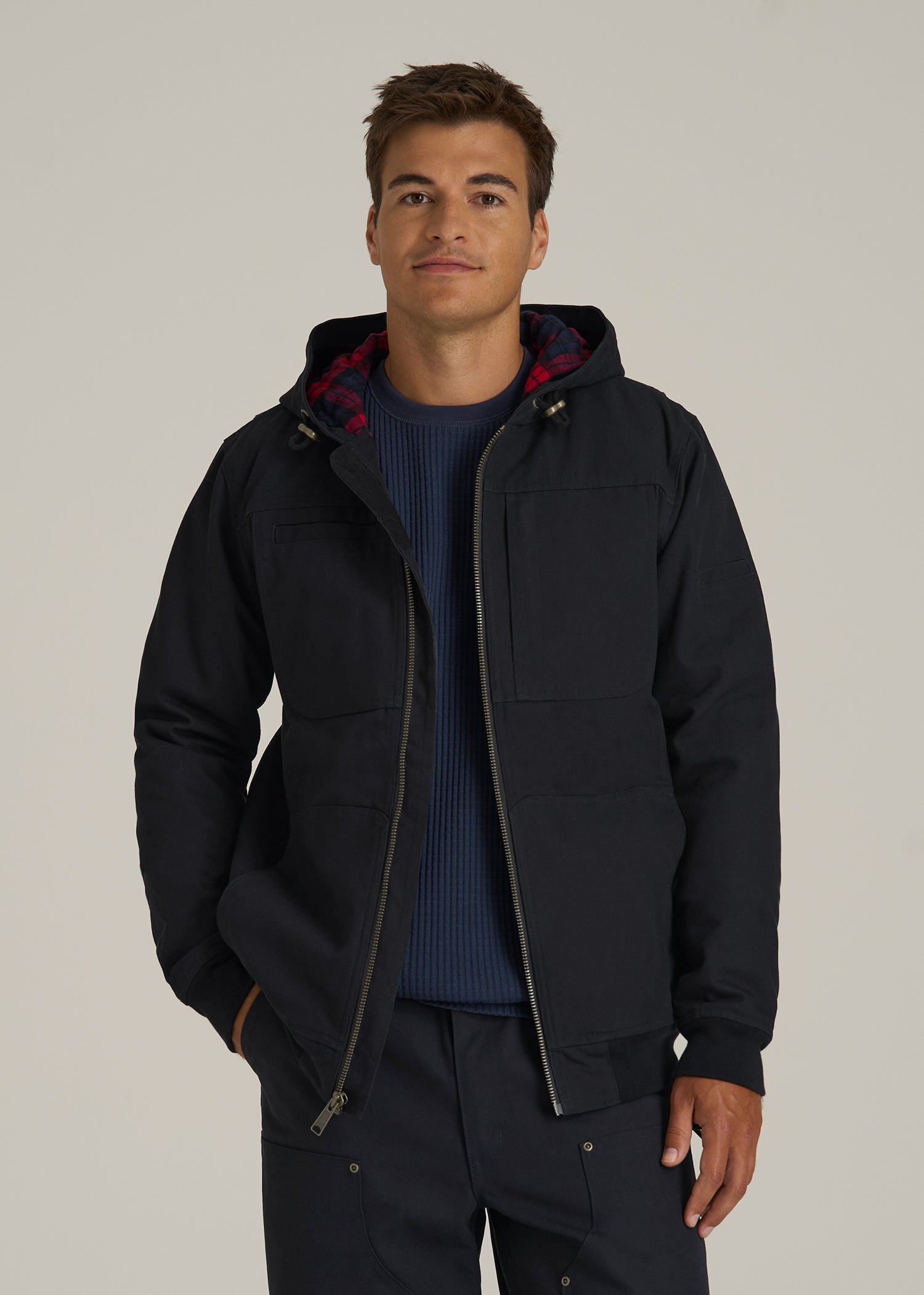 LJ&S Flannel-Lined Canvas Work Jacket for Tall Men in Black
