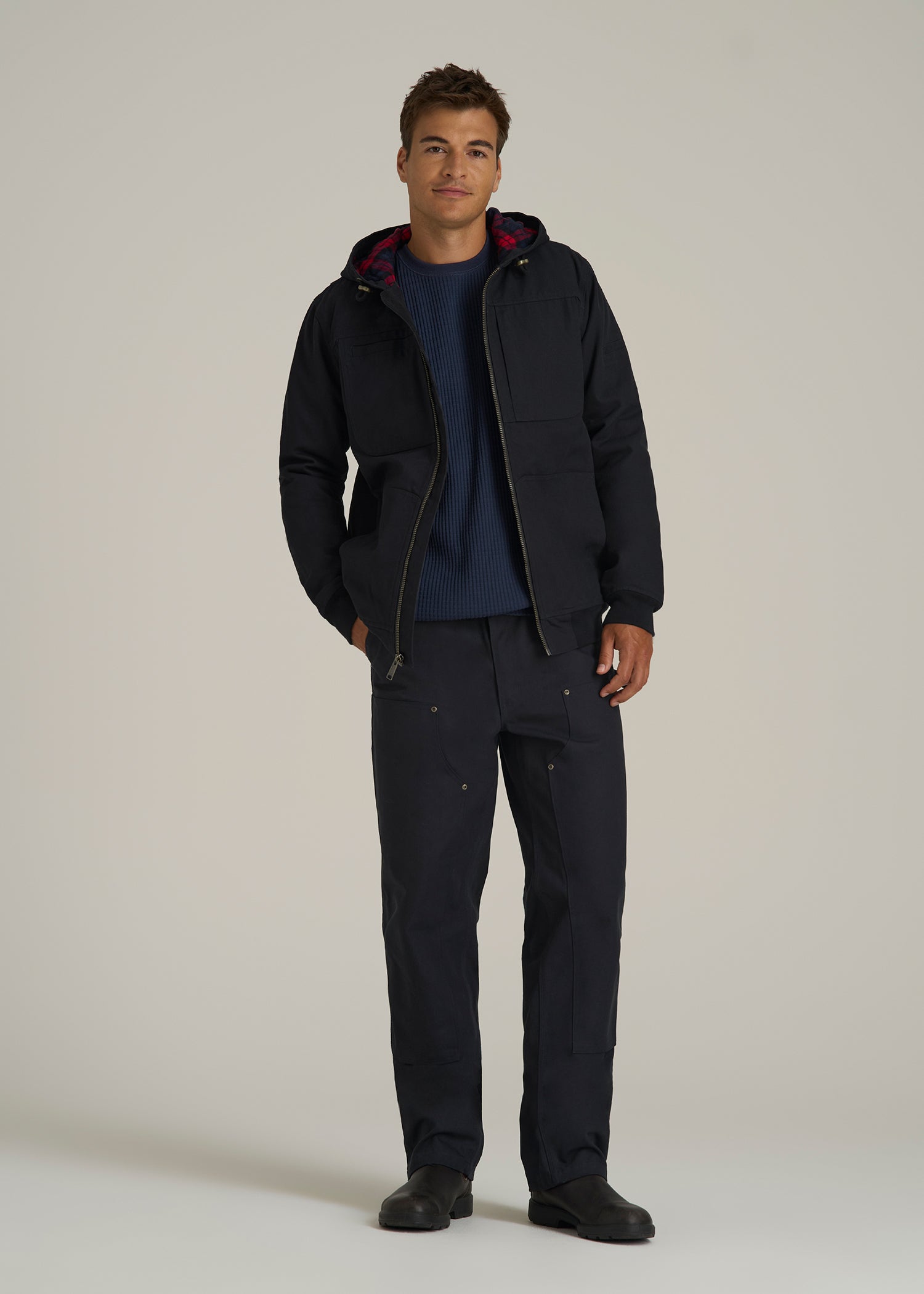 LJ&S Flannel-Lined Canvas Work Jacket for Tall Men in Black