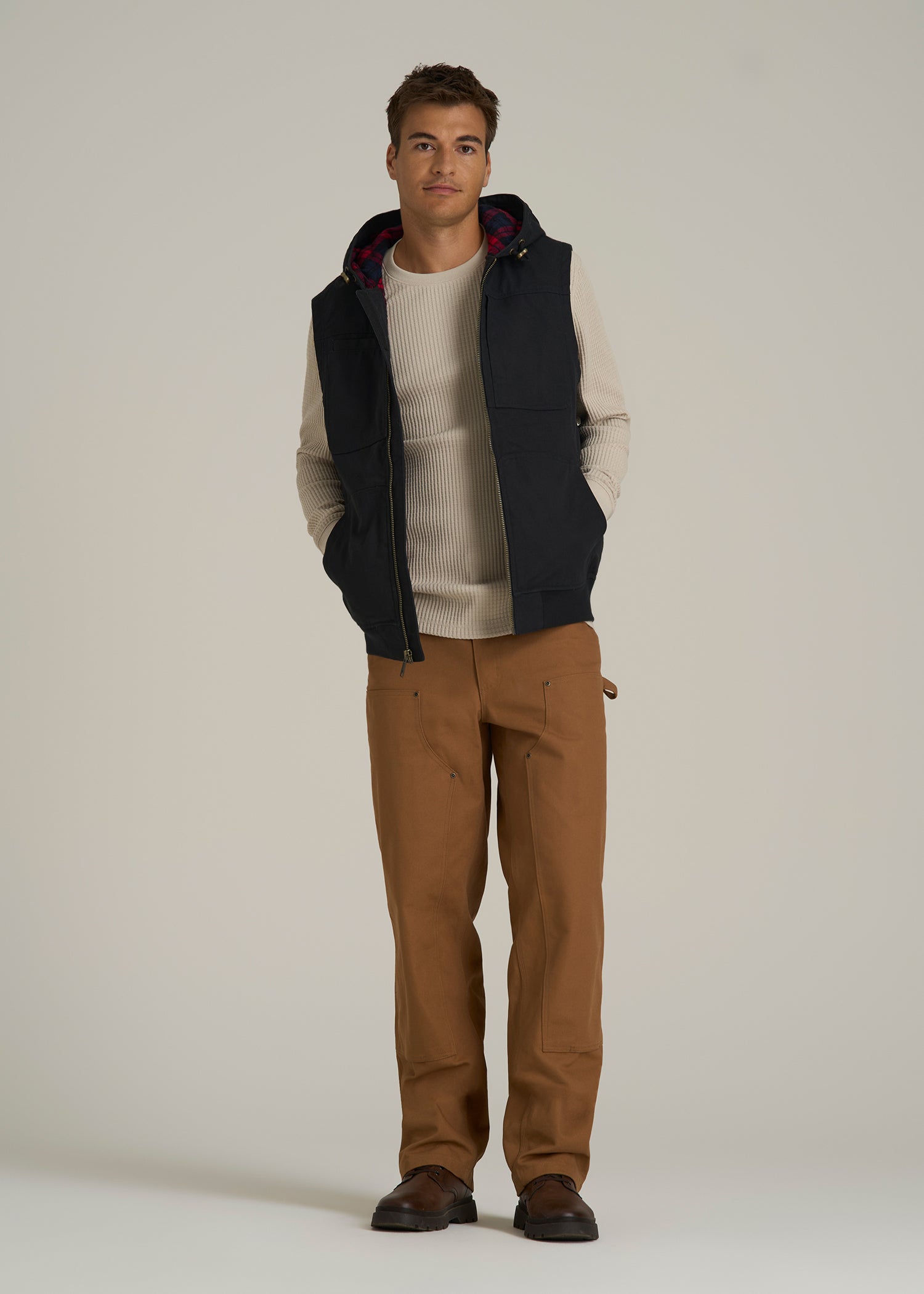 LJ&S Flannel-Lined Canvas Work Vest for Tall Men in Black