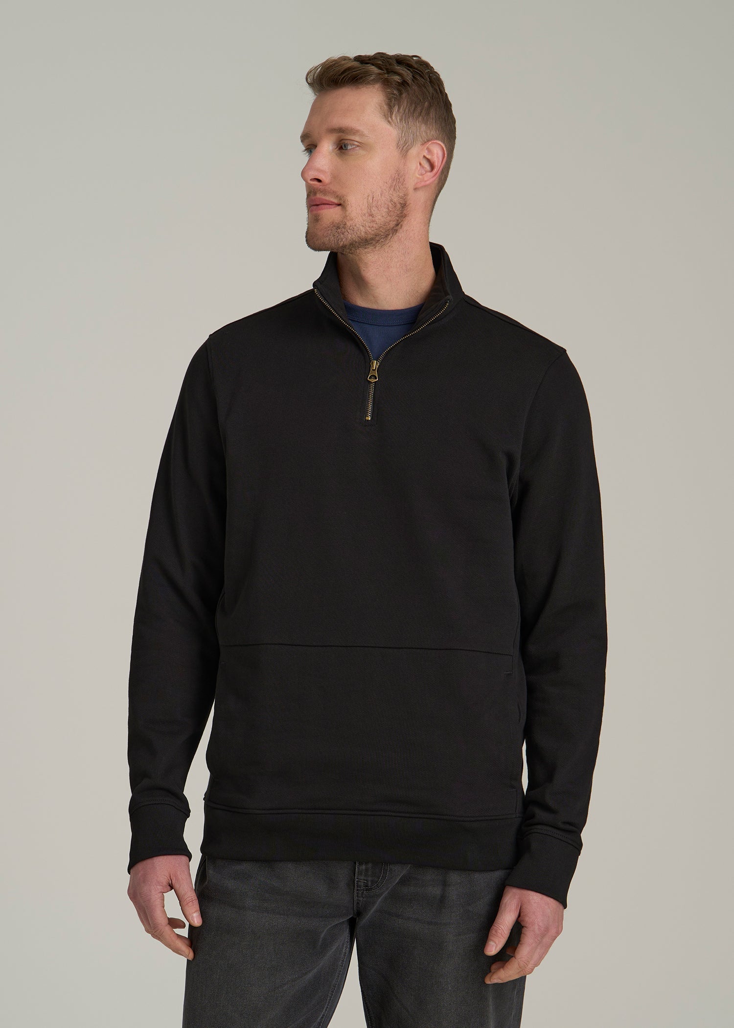 LJ&S Heavyweight Quarter-Zip Pullover for Tall Men in Vintage Black