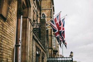 Flags Hanging from the Side of a Building as UK General Election Approaches